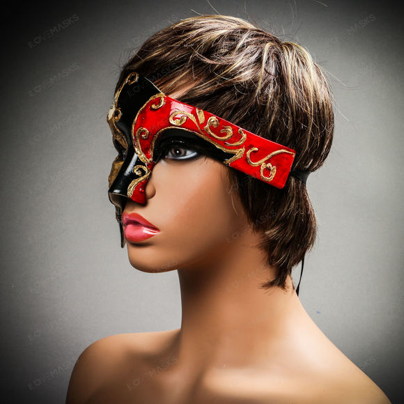 Phantom Of Opera Musical Masquerade Venetian Men Full Mask - Black Red - Picture 10 of 10